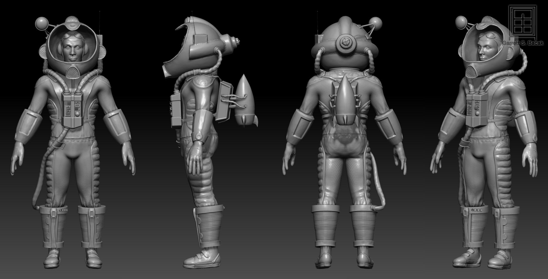 <q>Spaceman Smith</q><br>High Poly Character Model<br>Shown at Best of Ringling<br>Rendered in ZBrush
